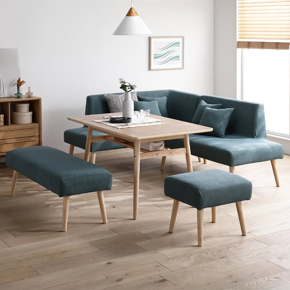 ソファダイニング L字5点セット(左カウチスタイル) 『Mivo ミヴォ』 シーグリーン