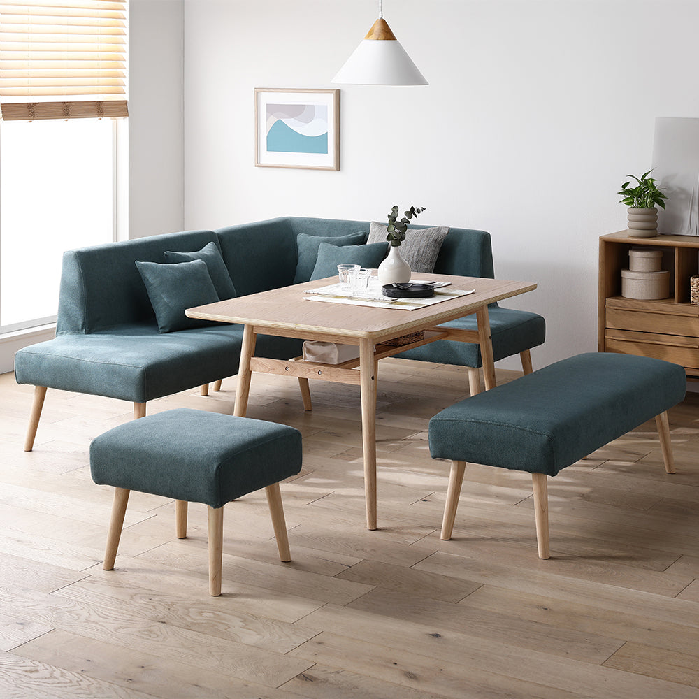 ソファダイニング L字5点セット(右カウチスタイル) 『Mivo ミヴォ』 シーグリーン