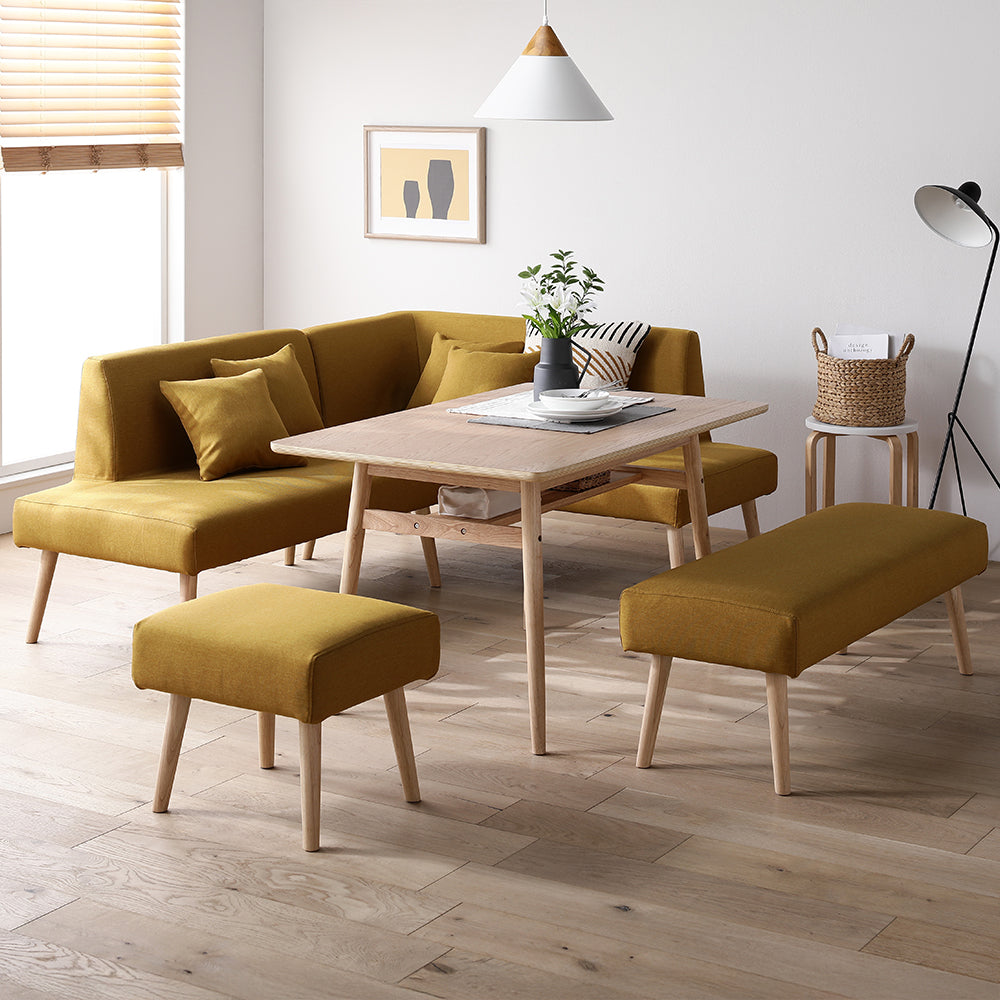 ソファダイニング L字5点セット(右カウチスタイル) 『Mivo ミヴォ』 イエロー