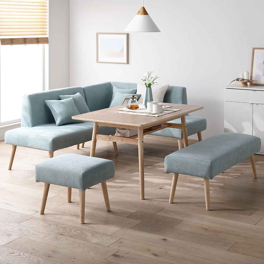 ソファダイニング L字5点セット(右カウチスタイル) 『Mivo ミヴォ』 ライトブルー