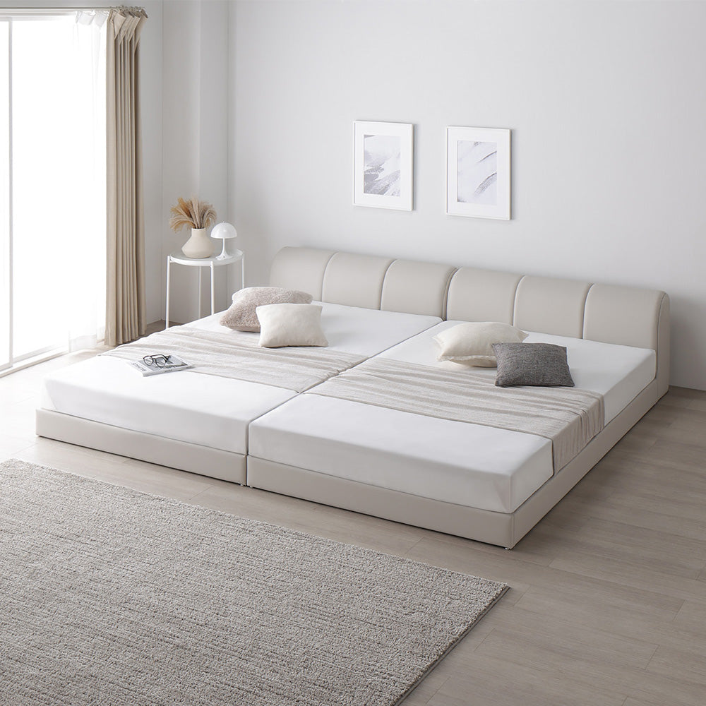 レザー調ローベッド 『OPTIM オプティム』 アイボリー ワイドキング240(SD+SD)