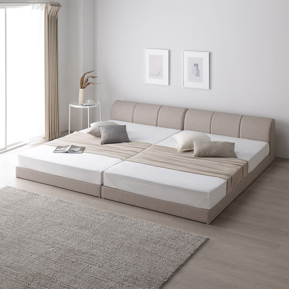 レザー調ローベッド 『OPTIM オプティム』 グレージュ ワイドキング240(SD+SD)