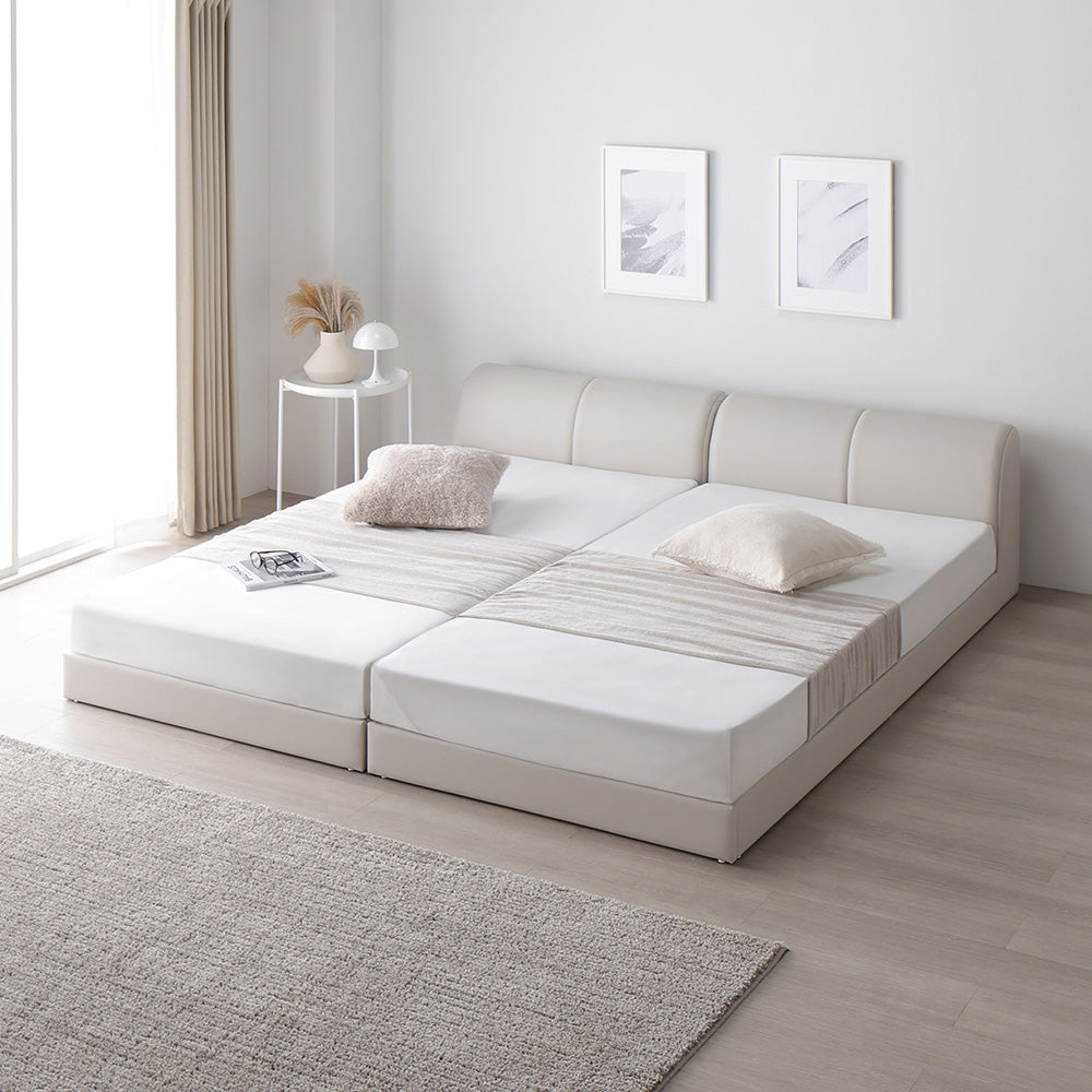 レザー調ローベッド 『OPTIM オプティム』 アイボリー ワイドキング200(S+S)