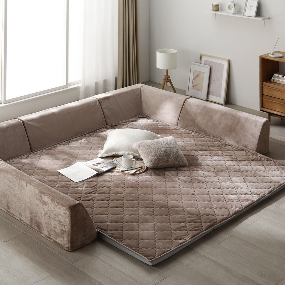 厚さが選べる 背クッション付き(U字+I字タイプ) 極厚 ラグ 『Nolphi ノルフィ』 185×185cm(厚み30mm) フランネル生地 モカブラウン