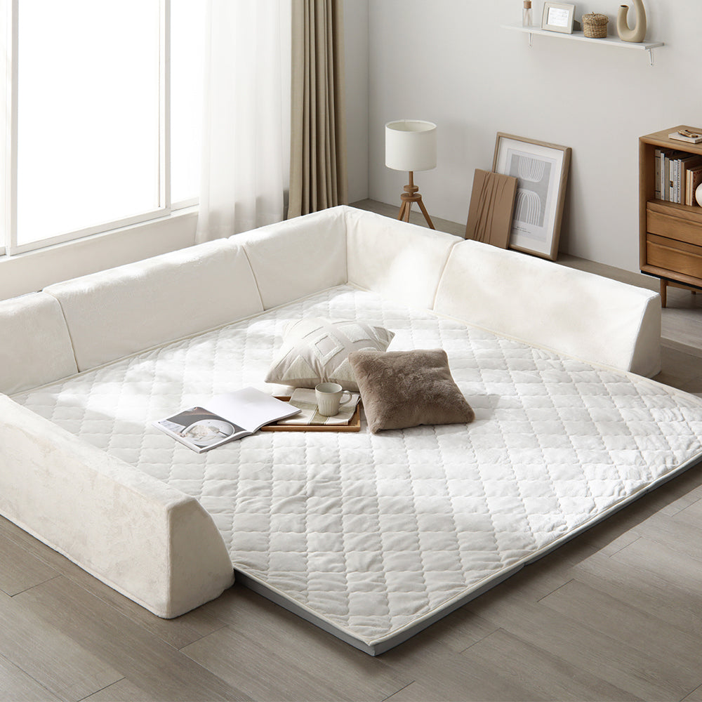 厚さが選べる 背クッション付き(U字+I字タイプ) 極厚 ラグ 『Nolphi ノルフィ』 185×185cm(厚み30mm) フランネル生地 アイボリー