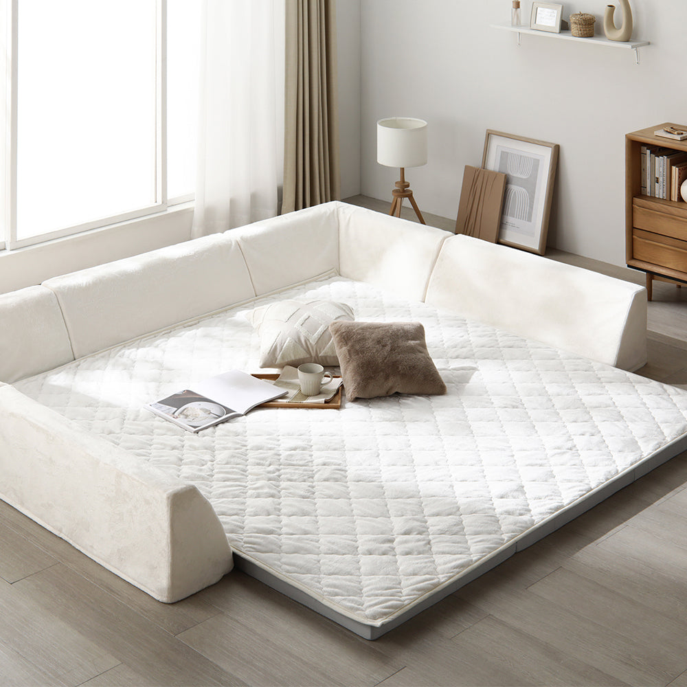 厚さが選べる 背クッション付き(U字+I字タイプ) 極厚 ラグ 『Nolphi ノルフィ』 185×185cm(厚み50mm) フランネル生地 アイボリー