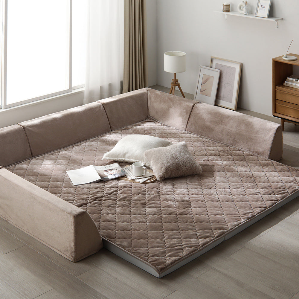 厚さが選べる 背クッション付き(U字+I字タイプ) 極厚 ラグ 『Nolphi ノルフィ』 185×185cm(厚み50mm) フランネル生地 モカブラウン