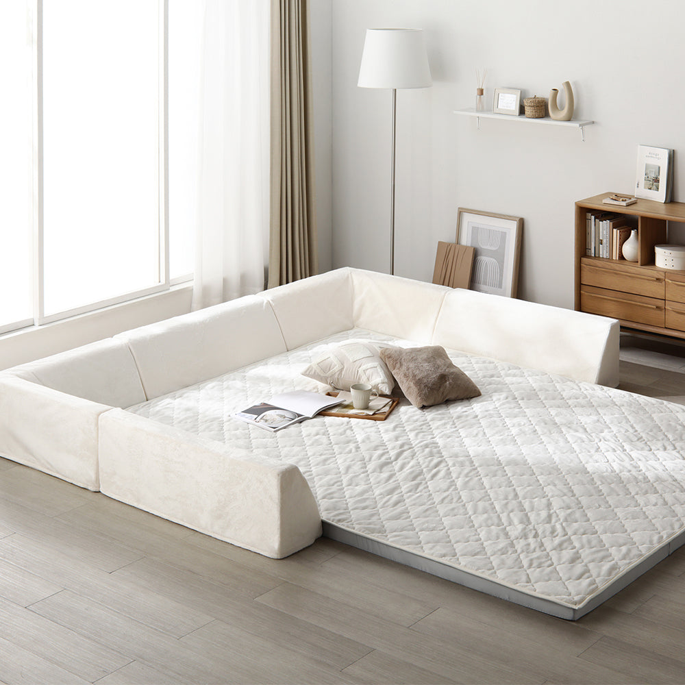 厚さが選べる 背クッション付き(U字+I字タイプ) 極厚 ラグ 『Nolphi ノルフィ』 185×240cm(厚み50mm) フランネル生地 アイボリー