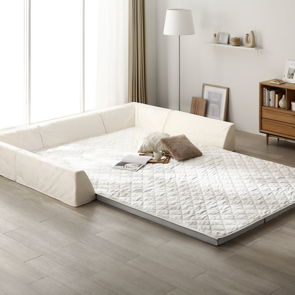 厚さが選べる 背クッション付き(U字+I字タイプ) 極厚 ラグ 『Nolphi ノルフィ』 185×275cm(厚み50mm) フランネル生地 アイボリー