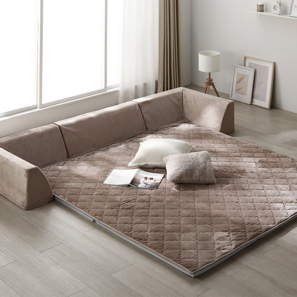 厚さが選べる 背クッション付き(U字タイプ) 極厚 ラグ 『Nolphi ノルフィ』 185×185cm(厚み30mm) フランネル生地 モカブラウン