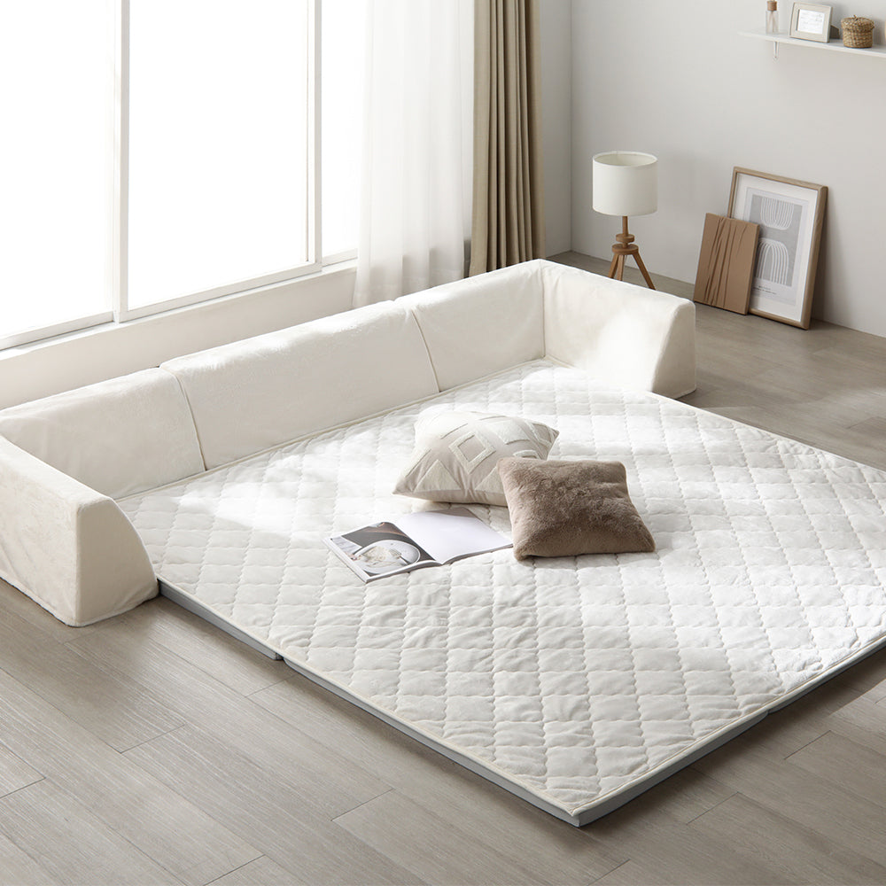 厚さが選べる 背クッション付き(U字タイプ) 極厚 ラグ 『Nolphi ノルフィ』 185×185cm(厚み30mm) フランネル生地 アイボリー