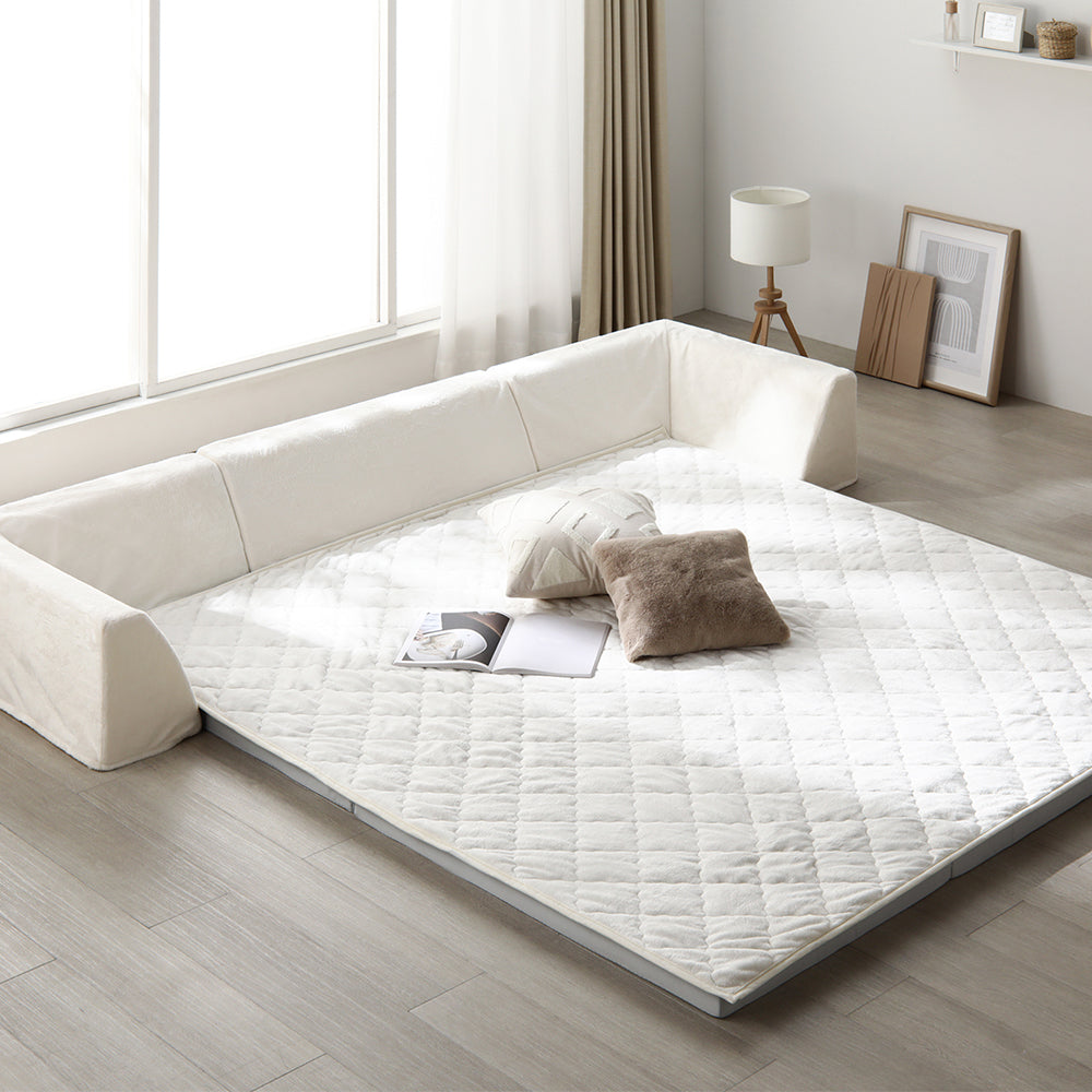 厚さが選べる 背クッション付き(U字タイプ) 極厚 ラグ 『Nolphi ノルフィ』 185×185cm(厚み50mm) フランネル生地 アイボリー