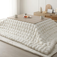 折りたたみ式こたつ2点セット(テーブル + ラビットファー調ポコポコ掛け布団) こたつテーブル:105×75cm(長方形) グレージュ×ウォールナット / こたつ布団:ホワイト