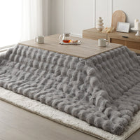 折りたたみ式こたつ2点セット(テーブル + ラビットファー調ポコポコ掛け布団) こたつテーブル:105×75cm(長方形) グレージュ×ウォールナット / こたつ布団:グレー