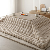 折りたたみ式こたつ2点セット(テーブル + ラビットファー調ポコポコ掛け布団) こたつテーブル:105×75cm(長方形) グレージュ×ウォールナット / こたつ布団:ベージュ