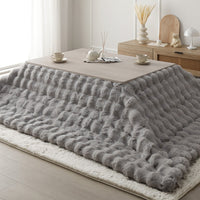 折りたたみ式こたつ2点セット(テーブル + ラビットファー調ポコポコ掛け布団) こたつテーブル:105×75cm(長方形) ホワイトウォッシュ×ナチュラル / こたつ布団:グレー