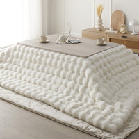 折りたたみ式こたつ2点セット(テーブル + ラビットファー調ポコポコ掛け布団) こたつテーブル:105×75cm(長方形) ホワイトウォッシュ×ナチュラル / こたつ布団:ホワイト