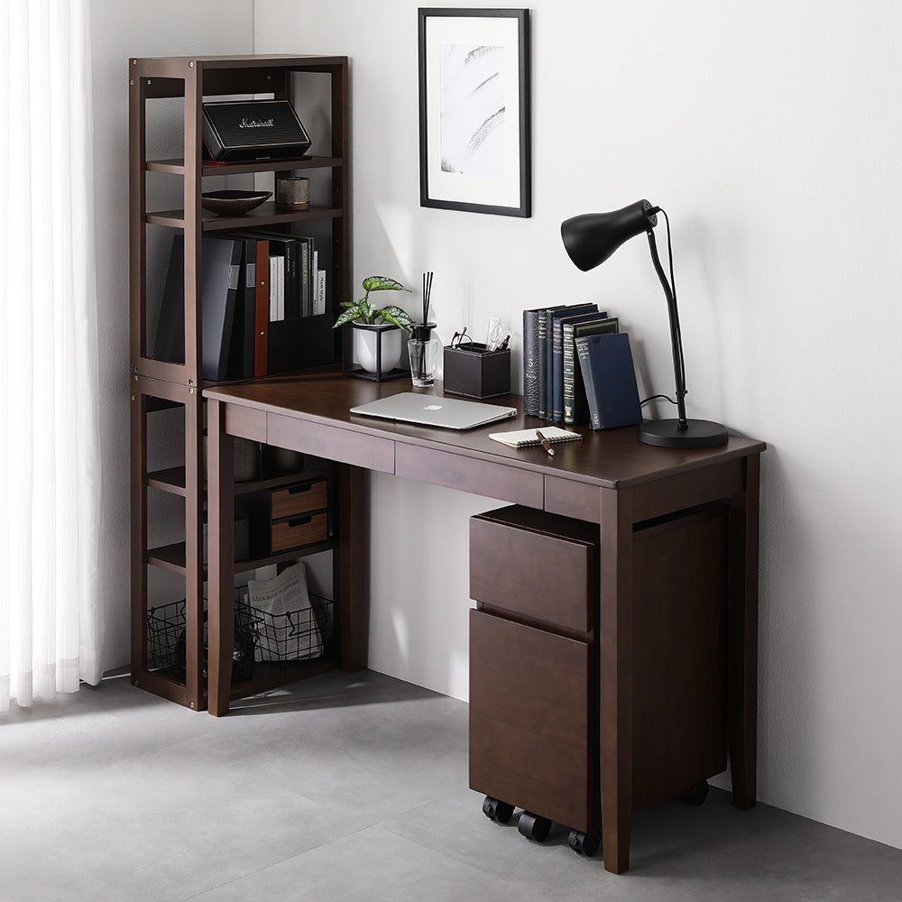 天然木デスクセット(デスク+ラック+キャビネット) 『Keiju ケイユ』 デスク幅120×奥行45cm ブラウン