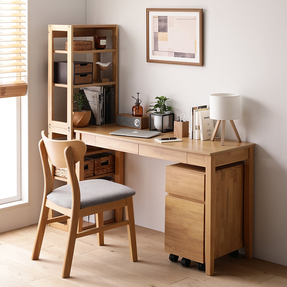 天然木デスクセット(デスク+ラック+キャビネット+チェア) 『Keiju ケイユ』 デスク幅120×奥行45cm ナチュラル