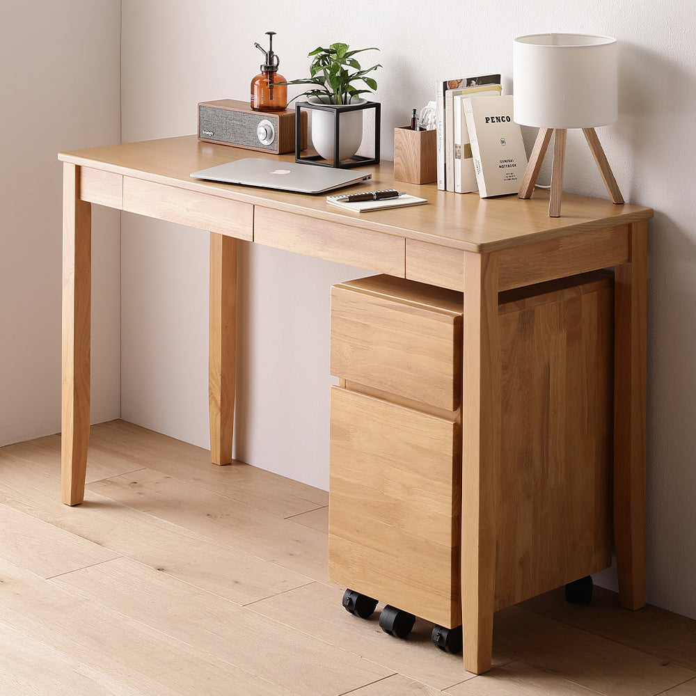 天然木デスクセット(デスク+キャビネット) 『Keiju ケイユ』 デスク幅120×奥行45cm ナチュラル