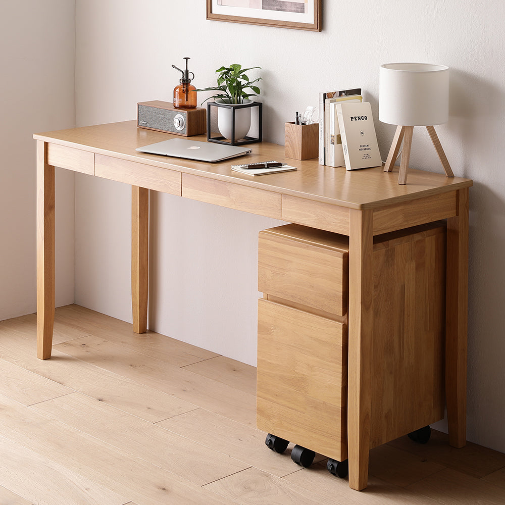 天然木デスクセット(デスク+キャビネット) 『Keiju ケイユ』 デスク幅140×奥行45cm ナチュラル