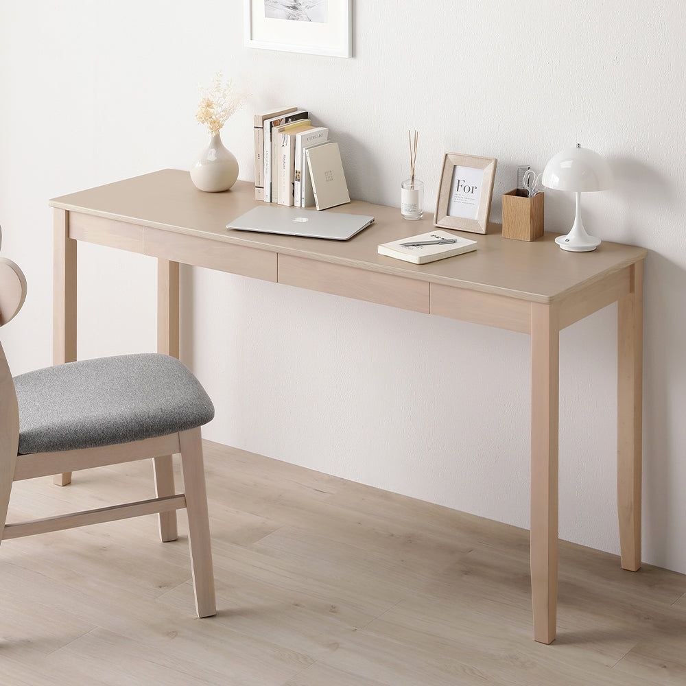 サイズが選べる 天然木デスク 『Keiju ケイユ』 引き出し付き 幅140×奥行45cm ラテホワイト