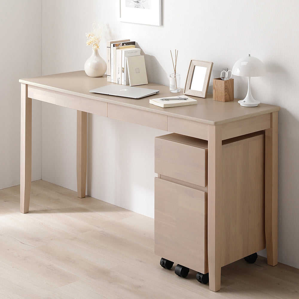 天然木デスクセット(デスク+キャビネット) 『Keiju ケイユ』 デスク幅140×奥行45cm ラテホワイト