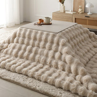 折りたたみ式こたつ2点セット(テーブル + ラビットファー調ポコポコ掛け布団) こたつテーブル:60×60cm(正方形) ホワイトウォッシュ×ナチュラル / こたつ布団:ベージュ