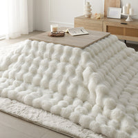 折りたたみ式こたつ2点セット(テーブル + ラビットファー調ポコポコ掛け布団) こたつテーブル:60×60cm(正方形) グレージュ×ウォールナット / こたつ布団:ホワイト