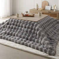 折りたたみ式こたつ2点セット(テーブル + ラビットファー調ポコポコ掛け布団) こたつテーブル:75×75cm(正方形) グレージュ×ウォールナット / こたつ布団:グレー