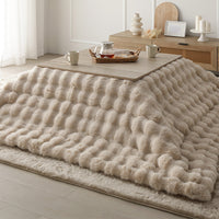 折りたたみ式こたつ2点セット(テーブル + ラビットファー調ポコポコ掛け布団) こたつテーブル:75×75cm(正方形) グレージュ×ウォールナット / こたつ布団:ベージュ