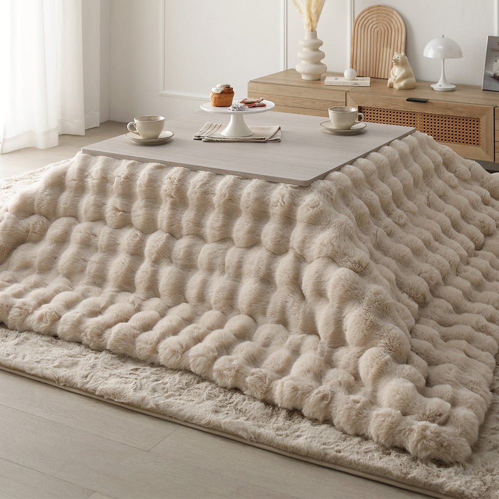 こたつテーブル:75×75cm(正方形) ホワイトウォッシュ×ナチュラル / こたつ布団:ベージュ