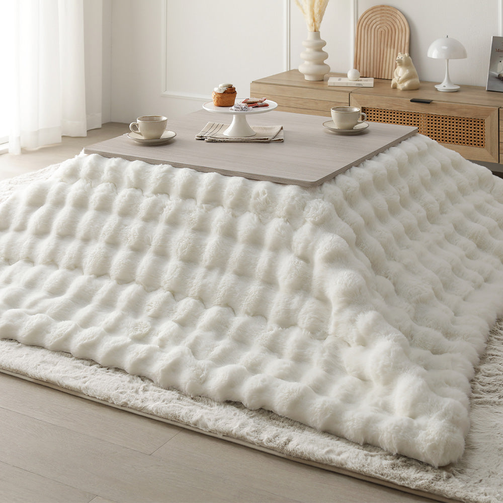 こたつテーブル:75×75cm(正方形) ホワイトウォッシュ×ナチュラル / こたつ布団:ホワイト