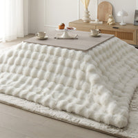 折りたたみ式こたつ2点セット(テーブル + ラビットファー調ポコポコ掛け布団) こたつテーブル:75×75cm(正方形) ホワイトウォッシュ×ナチュラル / こたつ布団:ホワイト