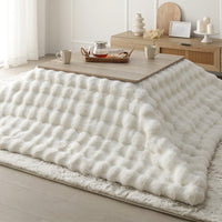 折りたたみ式こたつ2点セット(テーブル + ラビットファー調ポコポコ掛け布団) こたつテーブル:75×75cm(正方形) グレージュ×ウォールナット / こたつ布団:ホワイト