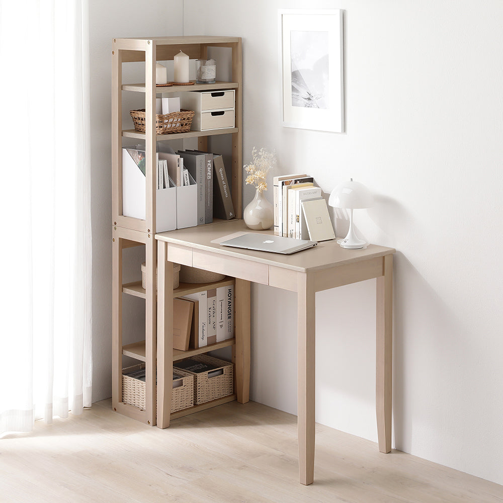 天然木デスクセット(デスク+ラック) 『Keiju ケイユ』 デスク幅80×奥行45cm ラテホワイト