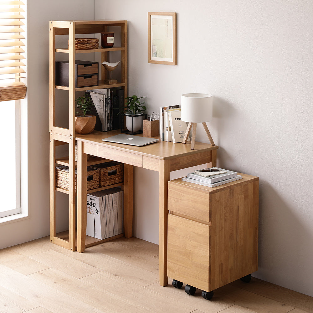 天然木デスクセット(デスク+ラック+キャビネット) 『Keiju ケイユ』 デスク幅80×奥行45cm ナチュラル