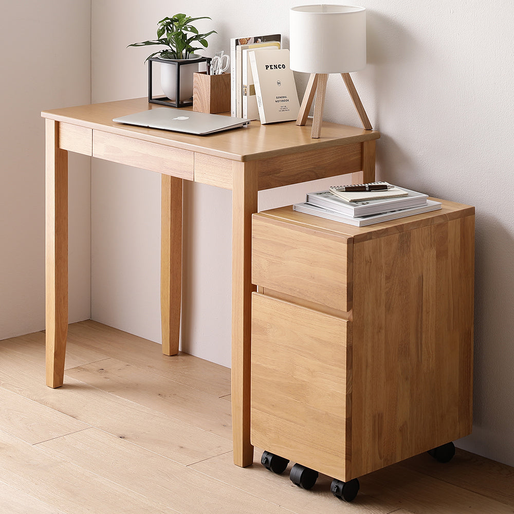 天然木デスクセット(デスク+キャビネット) 『Keiju ケイユ』 デスク幅80×奥行45cm ナチュラル