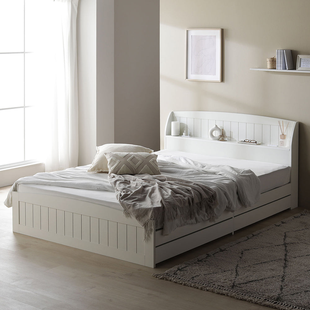 カントリー調引き出し収納ベッド 『Soie ソイエ』 通常丈 ホワイト