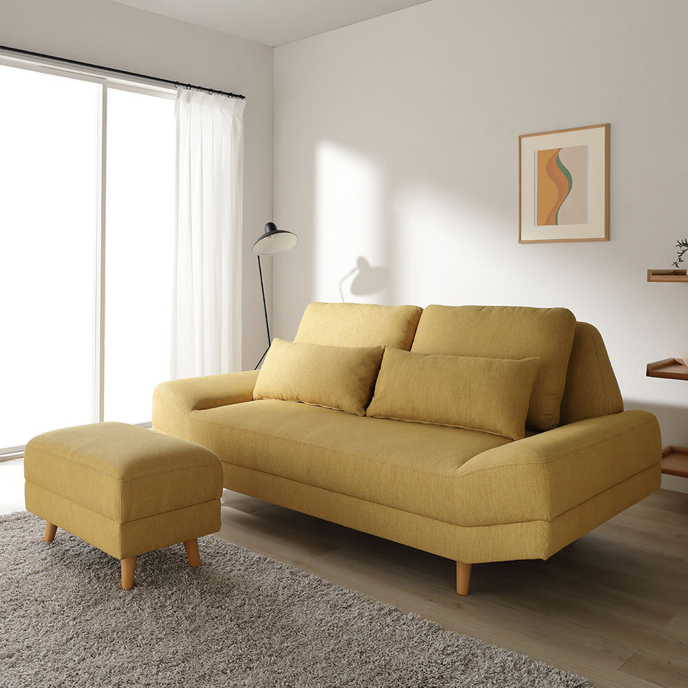 ワイド座面ソファ『Plento プレント』二人掛けソファ+オットマン イエロー