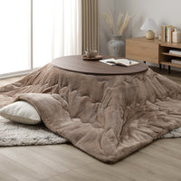 楕円形こたつ 2点セット 楕円形105×75cm テーブル ブラウン/ホワイトウォッシュ + 掛け布団 ベージュ