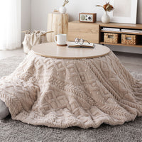 円形 細脚折りたたみ式 こたつ2点セット(テーブル幅 直径68cm・ライトナチュラル/ニット柄掛け布団 直径170cm・アイボリー)