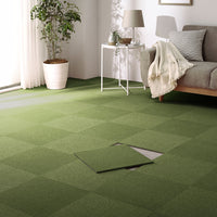 日本製 置くだけでズレない 洗える北欧調タイルカーペット 単色10枚セット(約40×40cm) モスグリーン