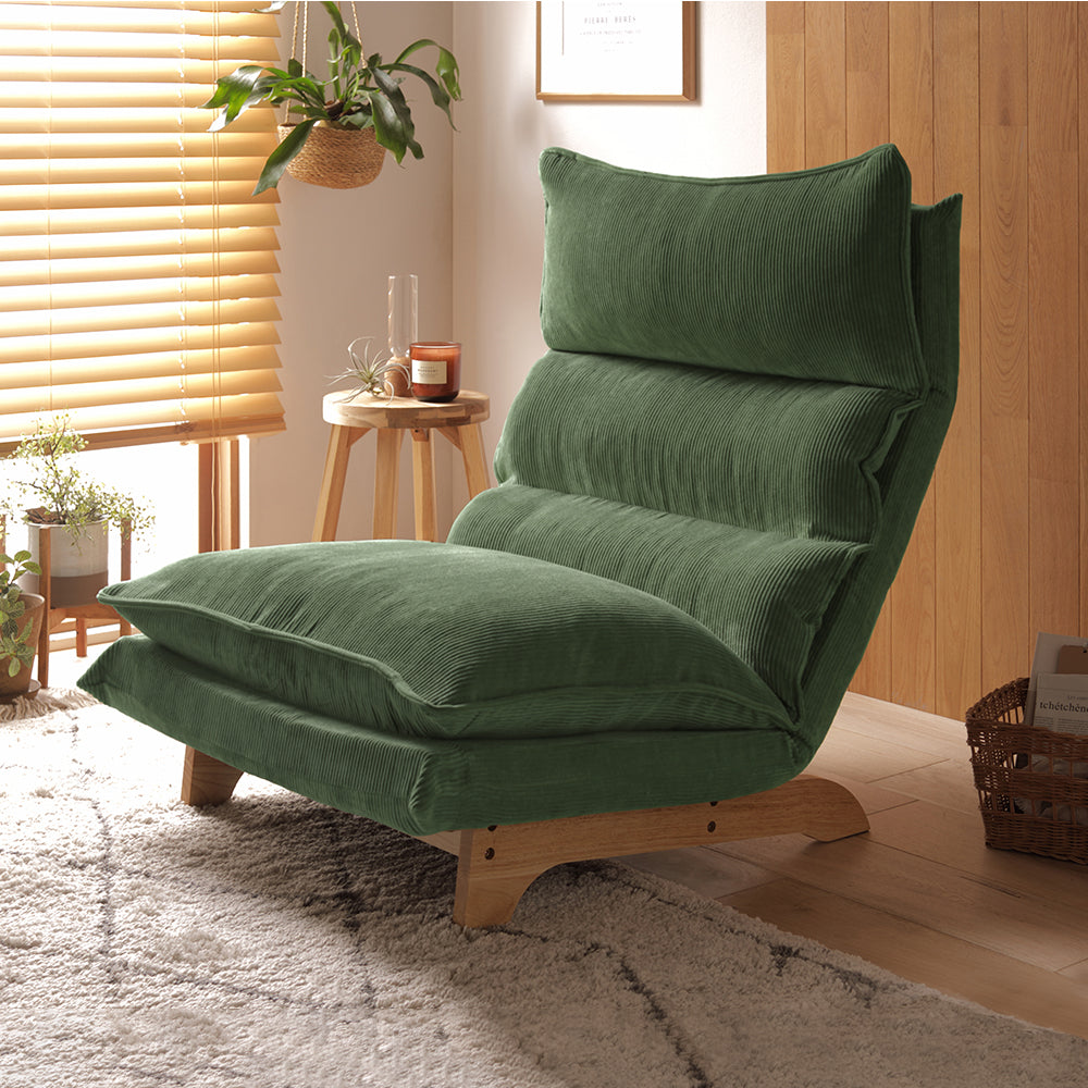 日本製 ふかふかハイバックリクライニングソファ コーデュロイ生地 モスグリーン