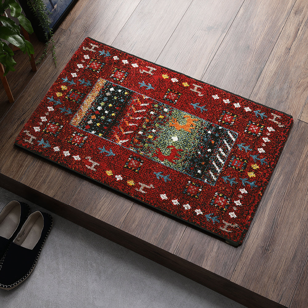 トルコ製 ウィルトン織り 玄関マット イズミル(レッド)