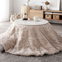 円形 細脚折りたたみ式 こたつ2点セット(テーブル幅 直径68cm・ホワイトウォッシュ/ニット柄掛け布団 直径170cm・アイボリー)