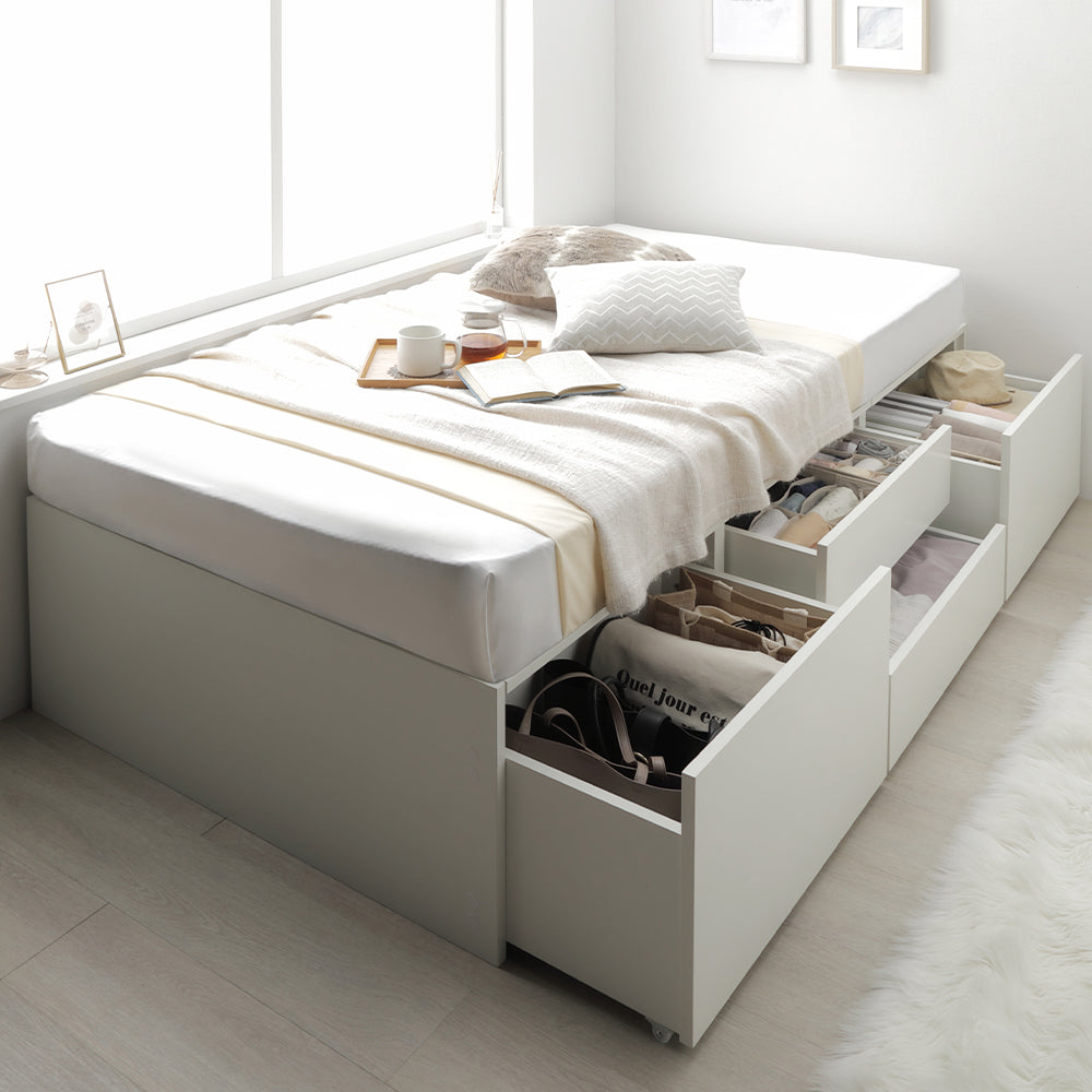 シンプルデザイン大容量収納ベッド・ホワイト
