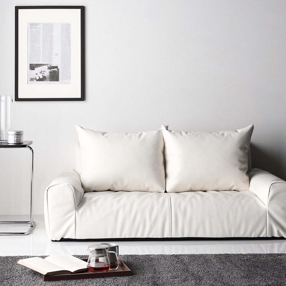 日本製 フロアソファ(2人掛け)レザー ホワイト