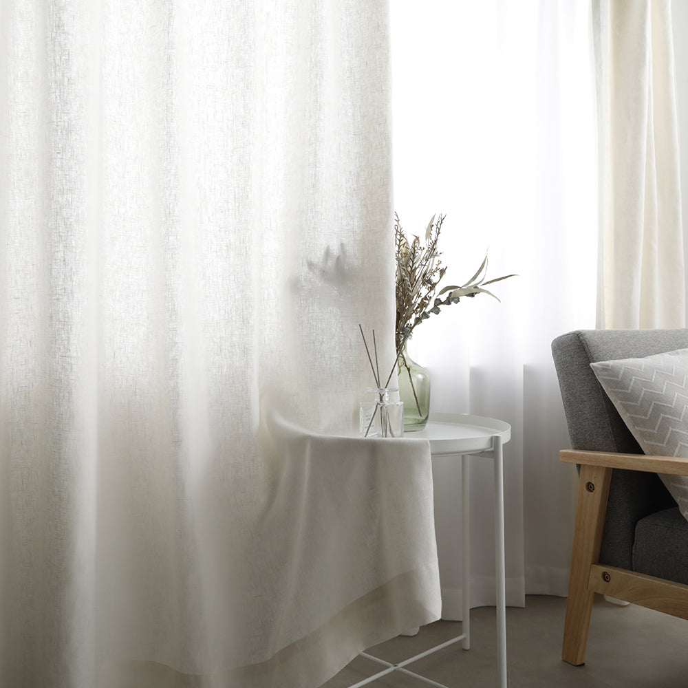 【日本製】天然素材 上質リネン100%カーテン ホワイト
