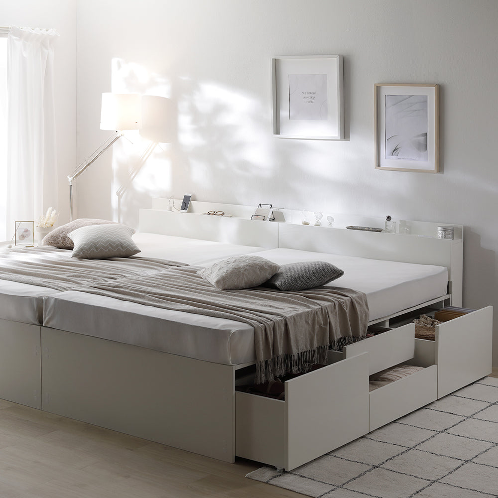 引き出し4杯大容量ベッド 宮付きタイプ『Slektia スレクティア』連結